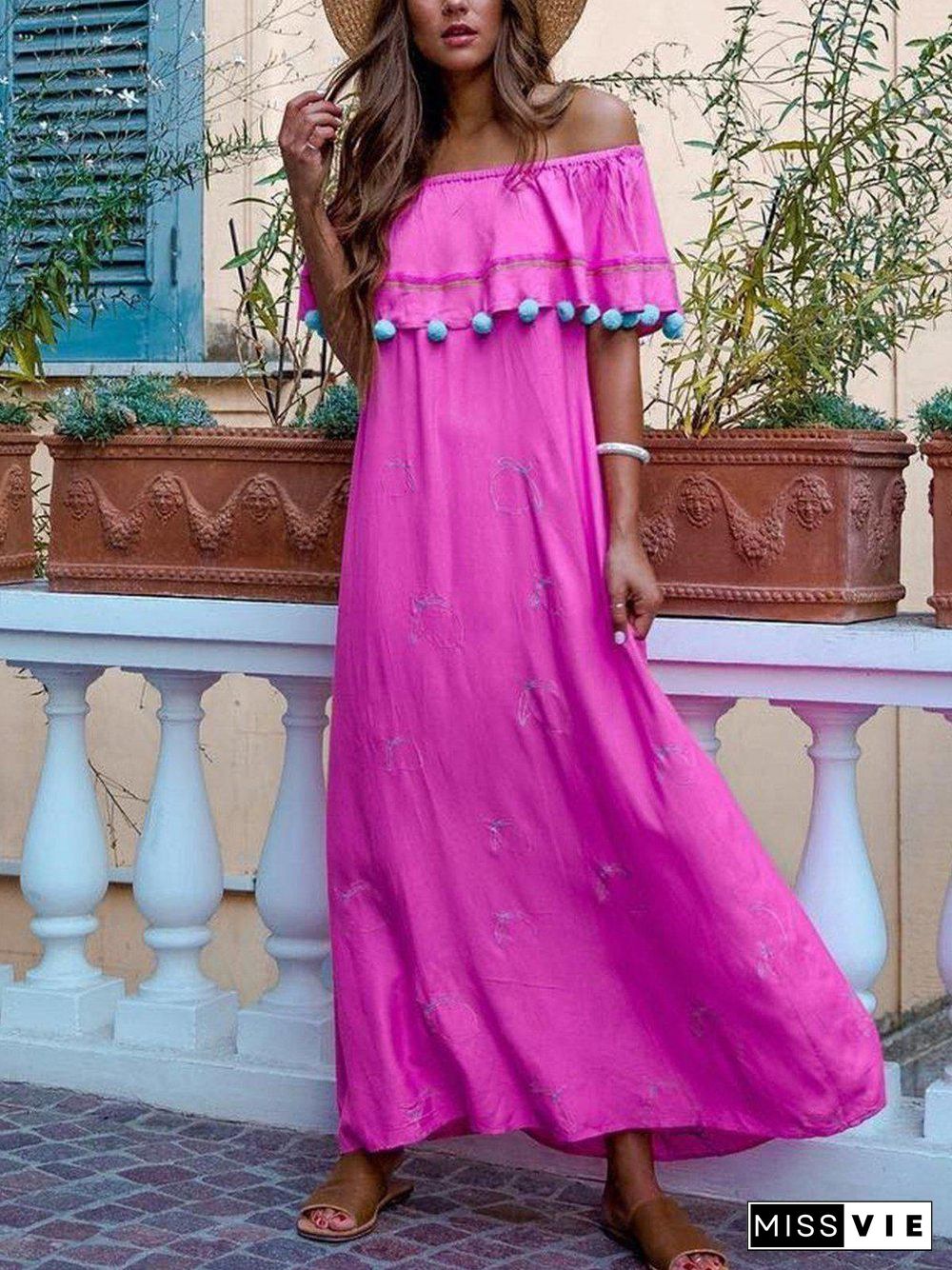 Elegant Off Shoulder Loose Flowing Solid Maxi Dresses