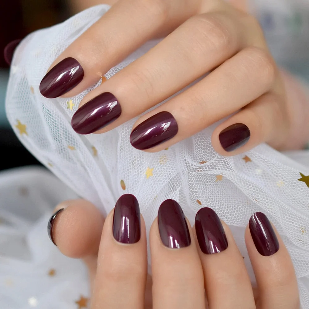 Pearl Shine Pink French Nail White Round Fake Nails Short Glossy Satin Artificial Lady Fingernails with Adhesive-Nail Inspo