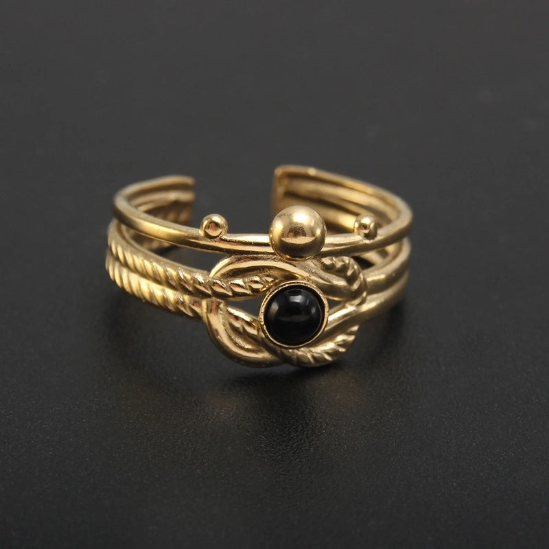 304 Stainless Steel 18K Gold Plated Baroque Style Plating Inlay Solid Color Natural Stone Open Rings