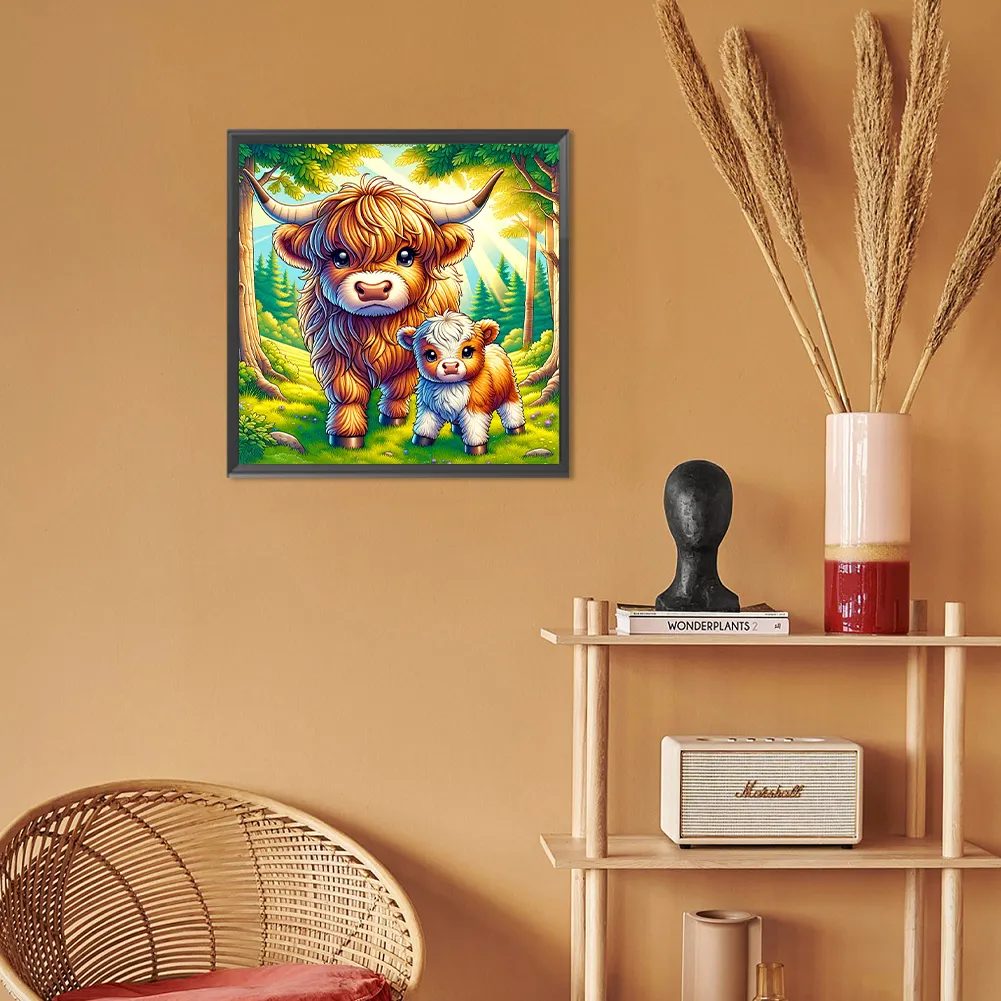 Full Round Diamond Painting 30*30cm - Cartoon Highland Yak