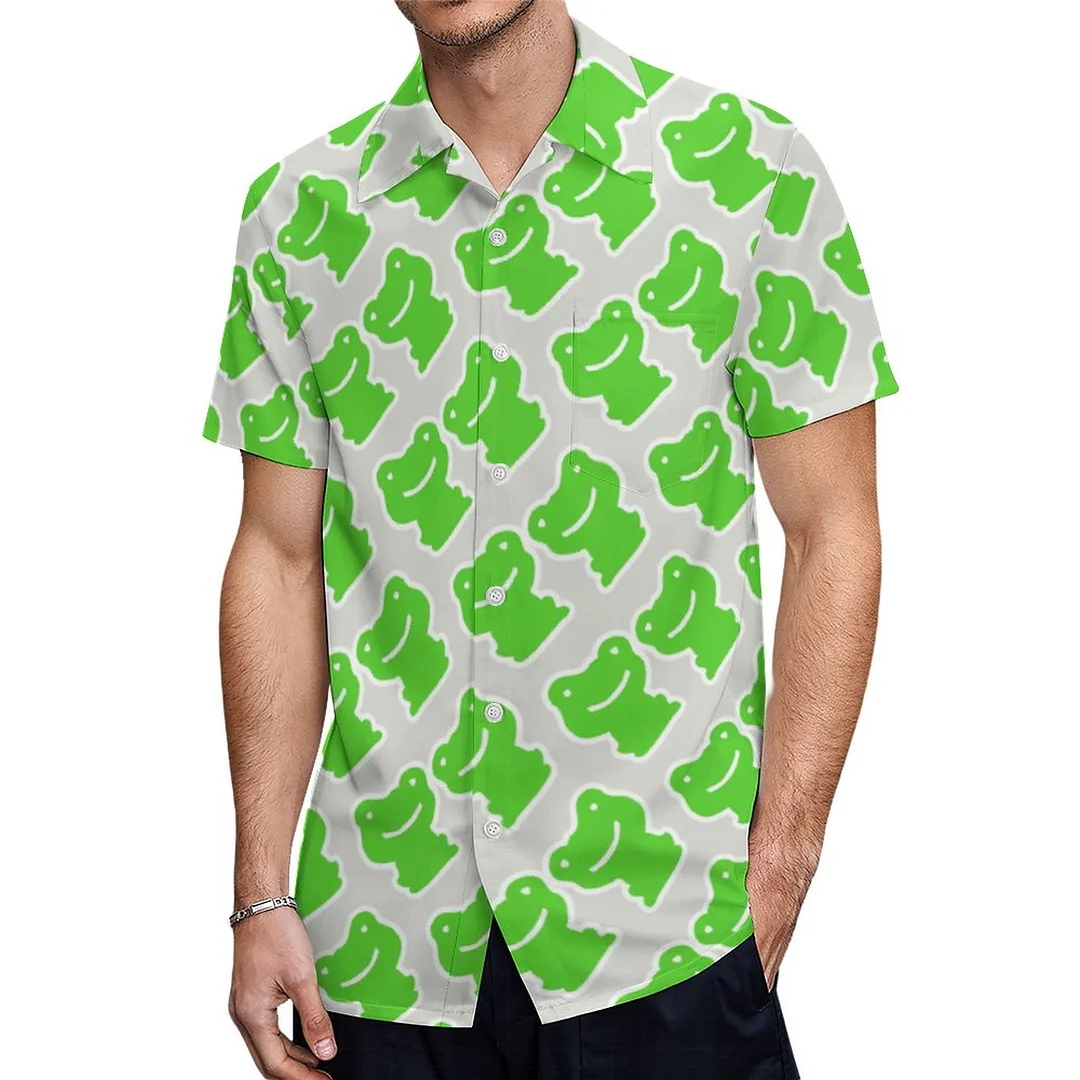 Short Sleeve Green And White Smile Frogs Hawaiian Shirt Mens Button Down Plus Size Tropical Hawaii Beach Shirts