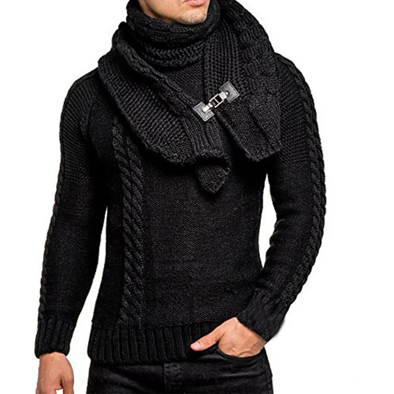 Wongn Wongn New Wish Men's Long Sleeve Scarf Can Be Dismantled Slim Jumper Knit Sweater Man