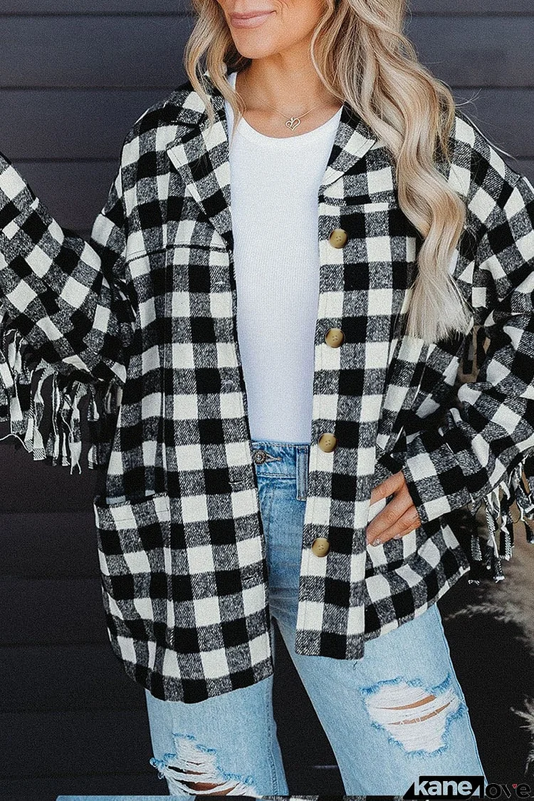 Fringed Plaid Print Shacket