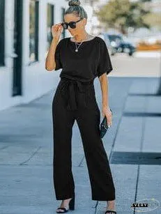 Chic V-neck Short-sleeved Jumpsuit