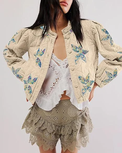 Woherb Autumn / Winter 2024 Maple Leaf Pattern Embroidered Quilted Quilted Casual Cotton Jacket Coat-Outfit Ideas