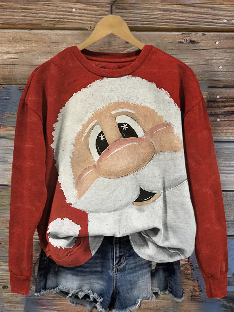 Comstylish Cute Santa Claus Art Pattern Vintage Sweatshirt
