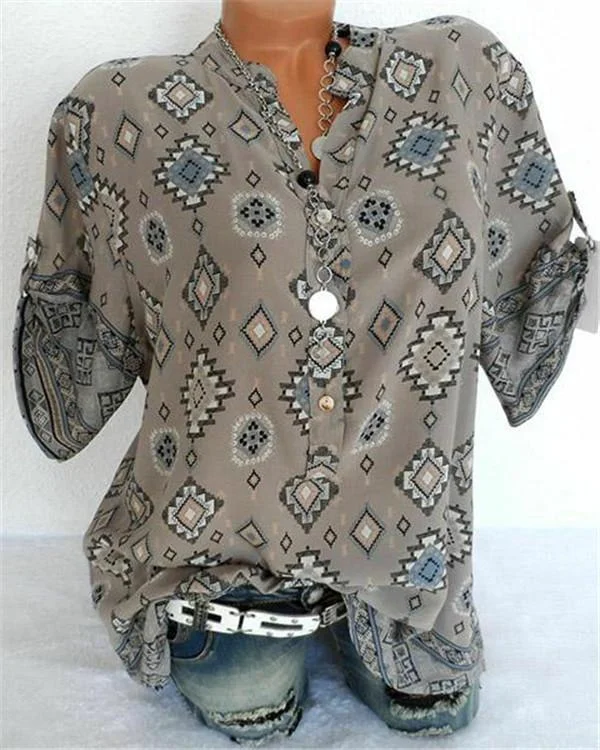 Elegant Vintage Printed Blouse