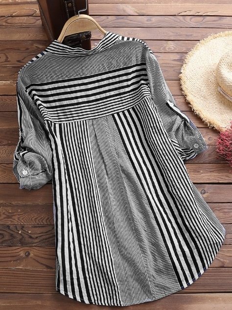 2021 Striped Shirt Long Sleeve Loose Large Size Blouse
