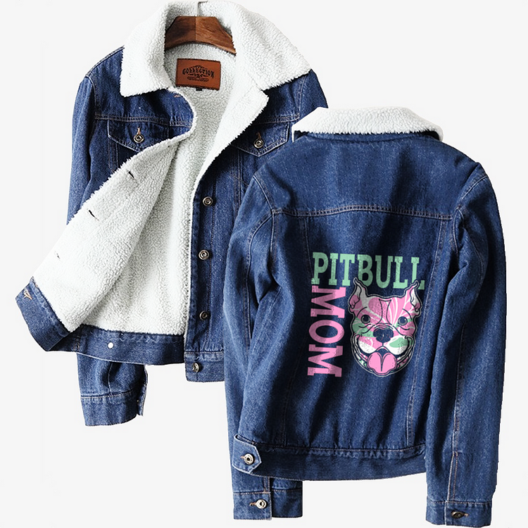 Pink Pit Bull Mom, Pitbull Classic Lined Denim Jacket