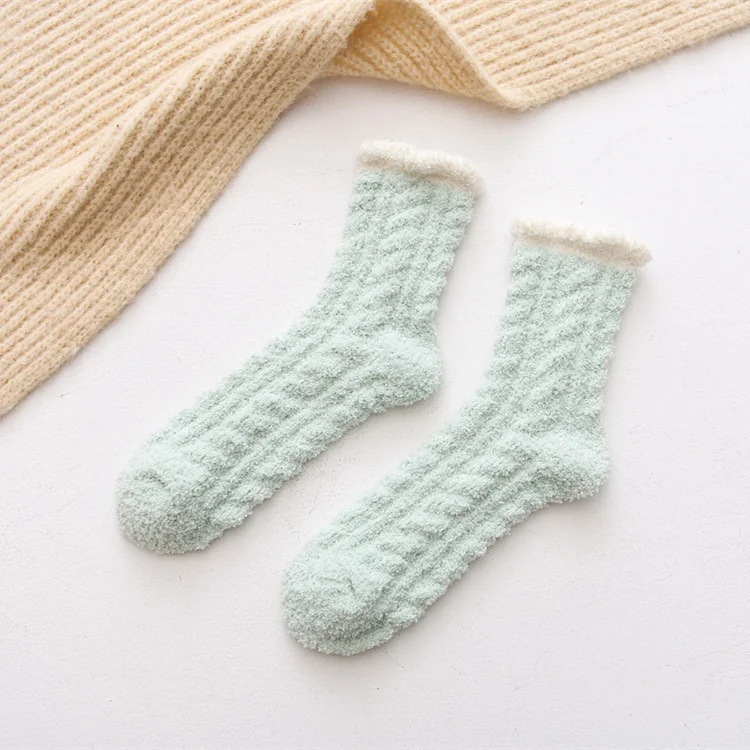 Unisex Winter Thickened Indoor Solid Color Anti-Slip Coral Velvet Fuzzy Socks  