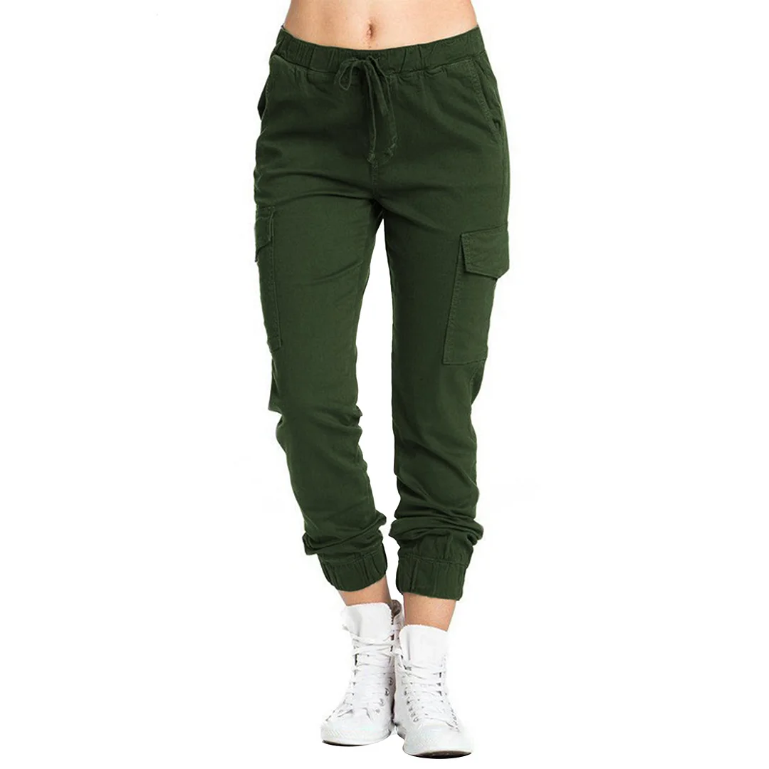 Huibahe Women Solid Cargo Pants Multicolor Stretch Casual Lacing Drawstring High Waist Bottoms Trousers Fitness Tracksuit  High Hop Pant