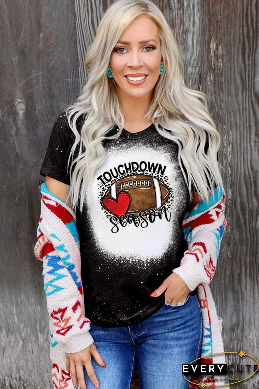 Black Letter Heart Rugby Print Short Sleeve Graphic T-shirt