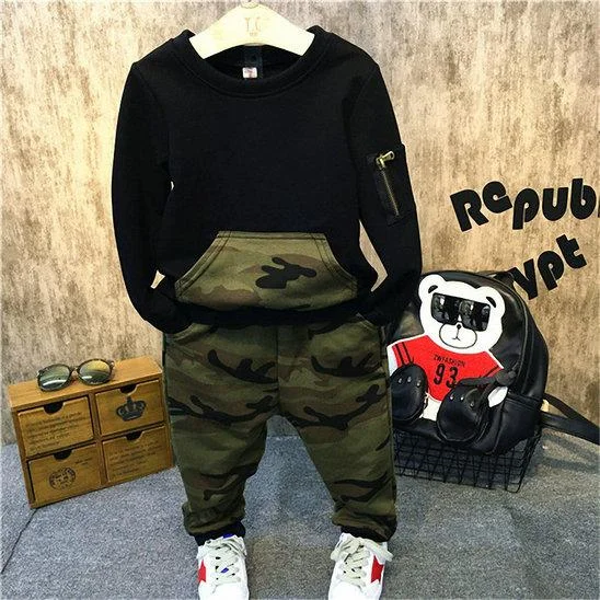 2pcs Tops Camouflage Boys Long Sleeve  Pants Clothes