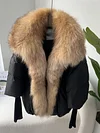 2023 Large Real Silver Fox Fur Collar with Knit Sleeve  Winter Women Coat White Duck Down Jacket Super Fashion Outerwear Luxury