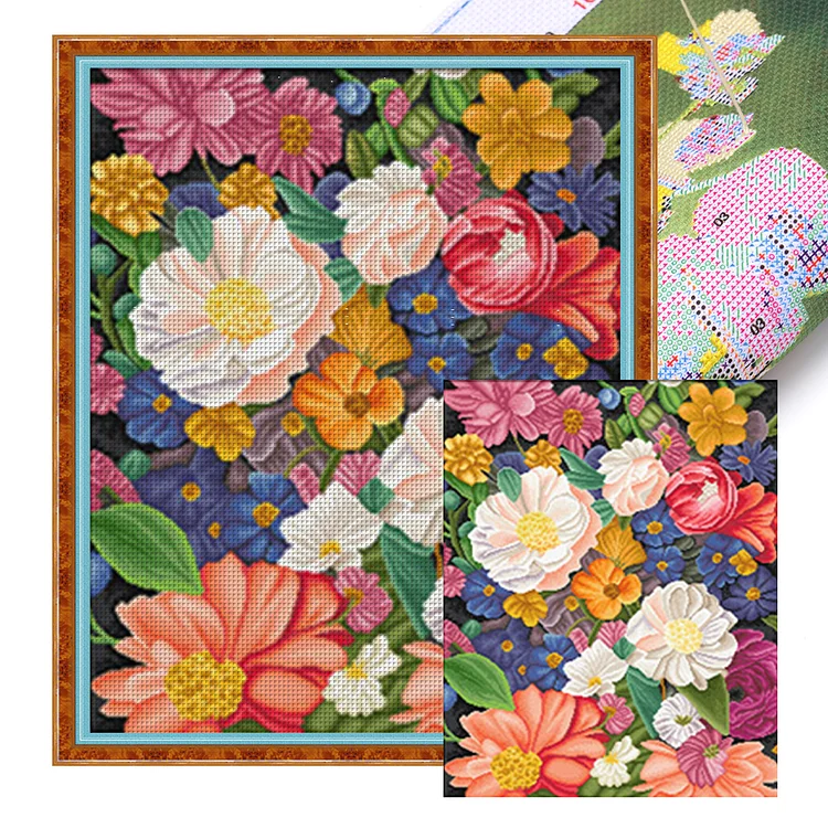 『KS Brand』Flower - 16CT Stamped Eco-Friendly Cotton Thread Cross Stitch(53*62cm)(90Colors)