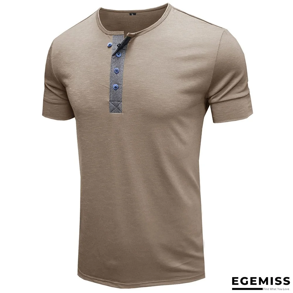 T-shirt with Short Sleeves Henry Shirt Round Neck Cotton T-shirt Men's Clothes | EGEMISS