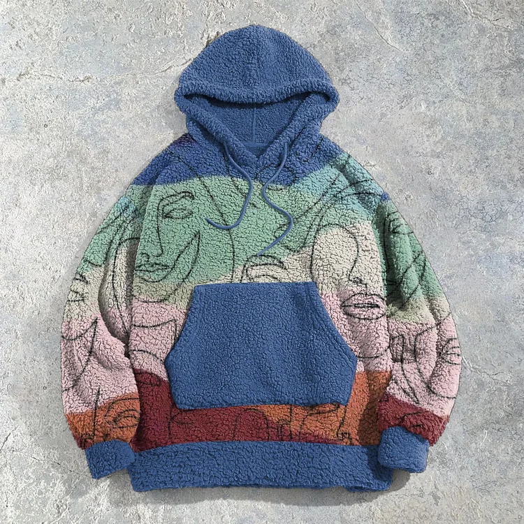 Contrast line art print hoodie