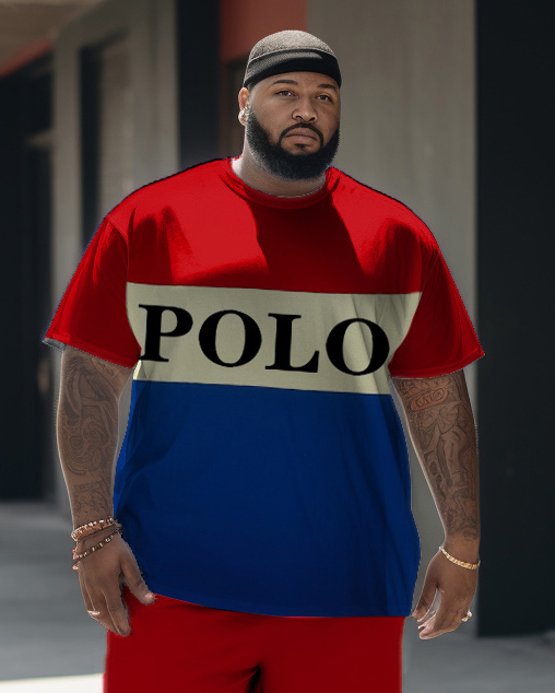 Men's Plus Size Business POLO Color Block Casual Walker Short Sleeve Shorts Set