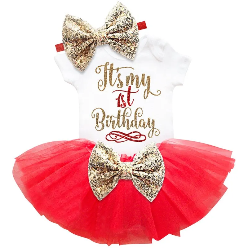 1 Year Girl Baby Birthday Dress Summer New Cotton Kids Baby Clothes First 1st Birthday Christening Dresses For Toddler Girls