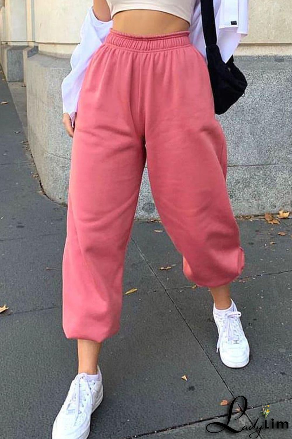 Black Casual Solid Split Joint Straight High Waist Solid Color Bottoms