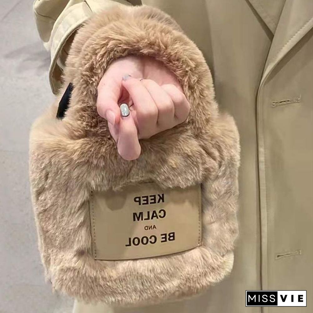 Letter Print Furry Crossbody Bag