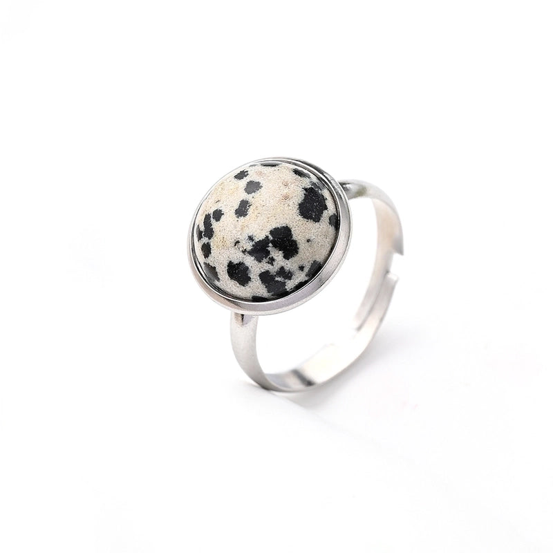 Casual Minimalist Round Spot Solid Color 304 Stainless Steel Natural Stone Opal Polishing Inlay Adjustable Ring