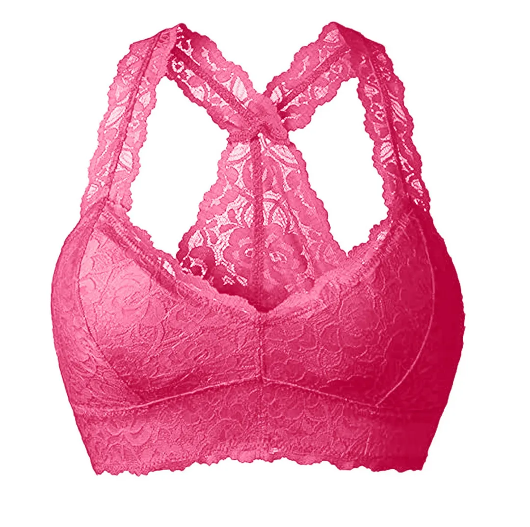 Churchf Large-Size French Underwear Multi-Colored Lace Back Wrapped Breast Sexy V-Neck Fixed Cup Mat Agglomeration To Receive No Steel Ring Bra