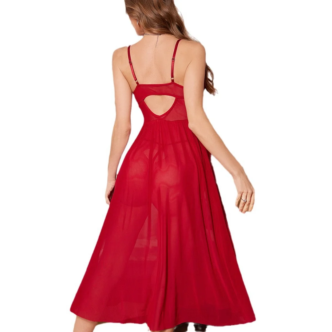 Uveng Sex Lingerie Sexy Women's Slings Long Skirt Open Net Yarn Pyjale Sex Dress