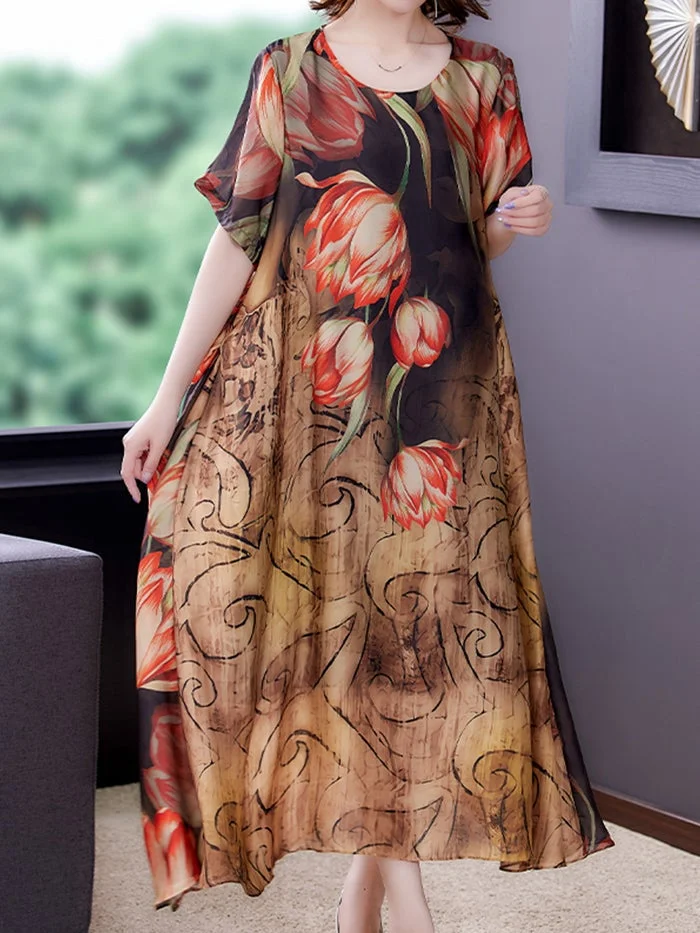 Fashion Print Irregular Flowy Dress