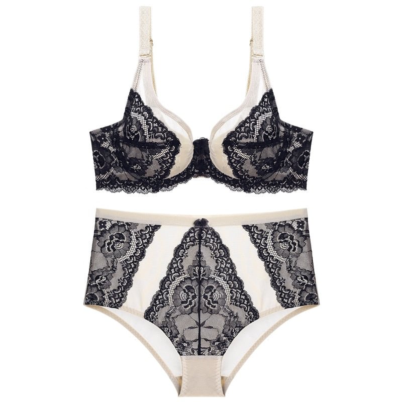 CINOON French Lace Embroidery Bra Set Push Up Lingerie Ultra-thin Underwear Set Sexy Transparent Panties For Women underwear