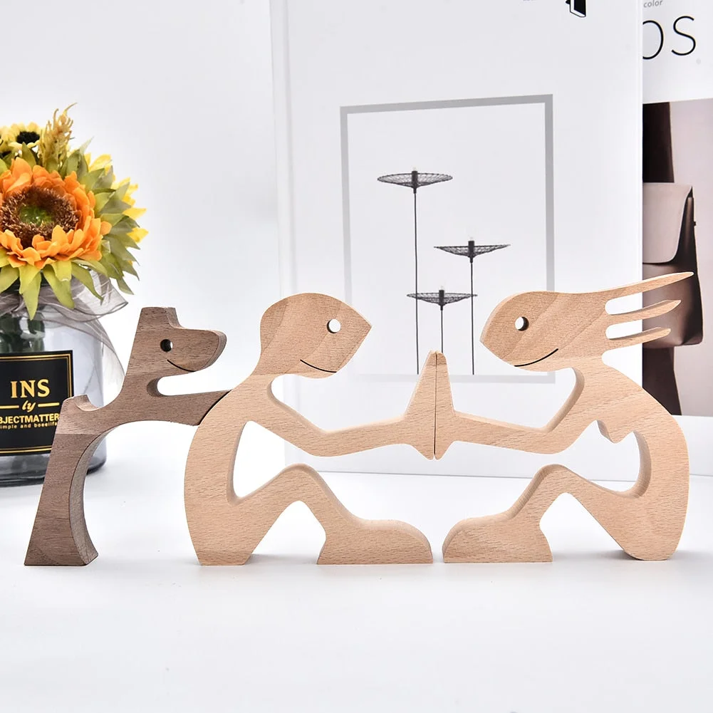 Home Decor Table Ornament Wood Dog Craft Sculpture Handmade Wooden Pets Figurine Crafs Desk Decorations Great Gifts for Friends