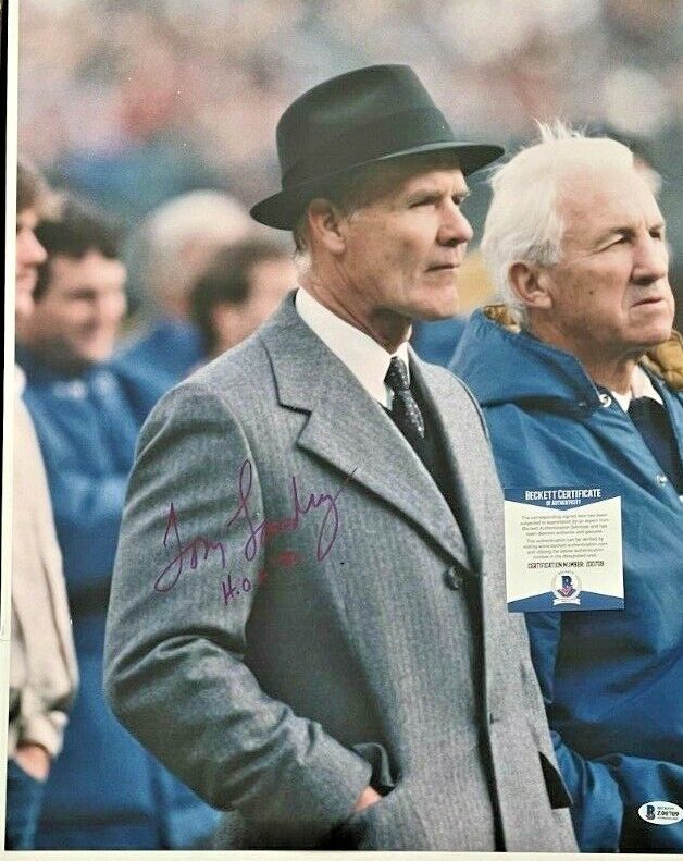 TOM LANDRY SIGNED DALLAS COWBOYS 16X20 Photo Poster painting W/HOF90 BECKETT CERTIFIED BAS