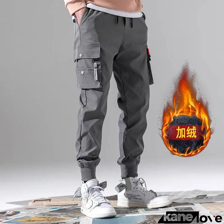 Men Summer Fashion Casual Solid Color Cargo Multi-Pocket Plus Size Woollining Jogger Pants