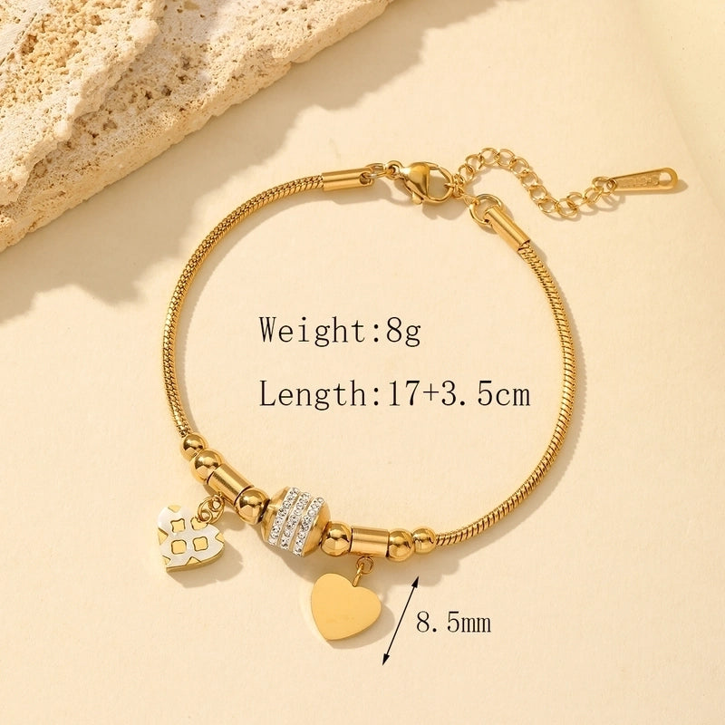 Minimalist Classic Style Red Heart Solid Color Butterfly 304 Stainless Steel 18K Gold Plated Zircon Snake Chain Bracelets In Bulk