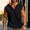 Men's Vintage Cotton Linen Casual Beach Vacation Sleeveless Hooded Tank Top Vest by Inlyline