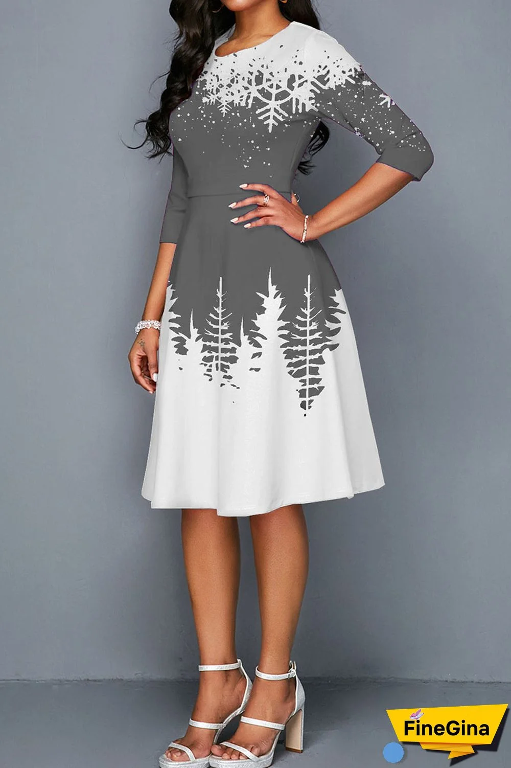 Green Casual Print Patchwork O Neck A Line Dresses