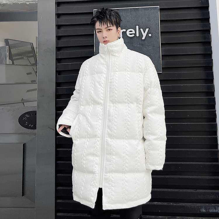 Dawfashion-Solid Color Embossed Thick Mid-length Coat Coat-Yamamoto Diablo Clothing