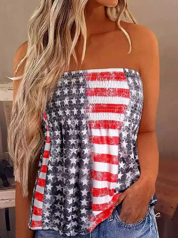 American Flag Smocked Strapless Bandeau Tank Tops