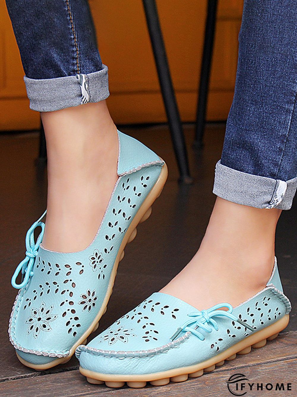 Cowhide Hollow Lace-up Portable Shoes | IFYHOME