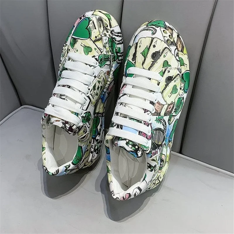 2021 Spring Autumn New Women's Chunky Sneakers Fashion Soft Platform Graffiti Casual Shoes Classic Girls Streetwear Trainers