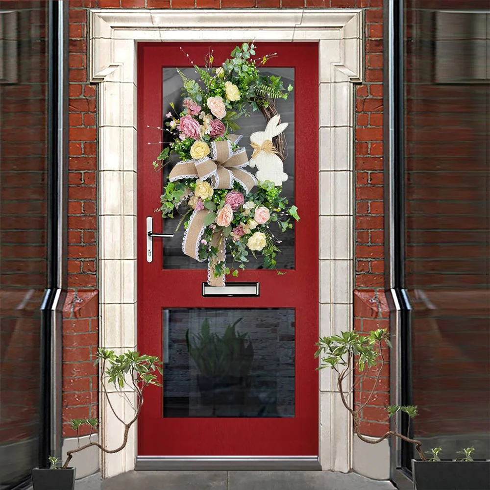 New Rabbit Wreath Plant Vine Circle Easter Decoration Door Hanging