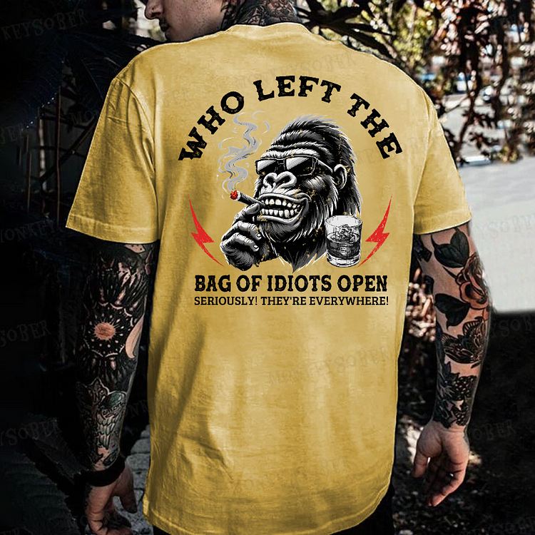 Who Left The Bag Of Idiots Open?  Monkey T-shirt