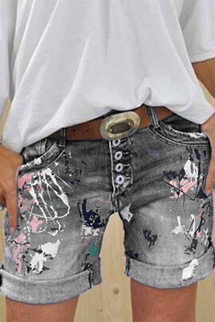 Washed Printed Casual Jeans