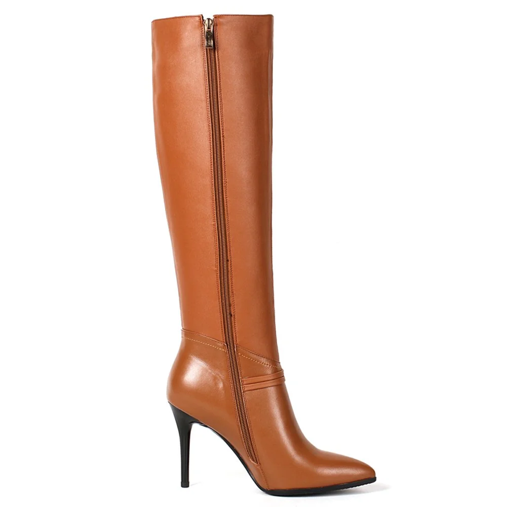 Women's Knee Boots Leather Thin Heels Shoes Dress Party Winter Knee High Boots-MERUMOTE