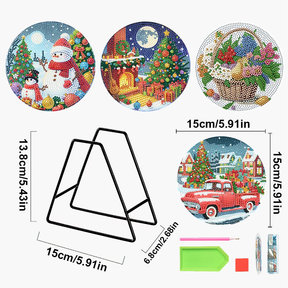 5D DIY 4pcs Christmas Acrylic Diamond Painting Placemats DIY Diamond Dot Kits for Tabletop