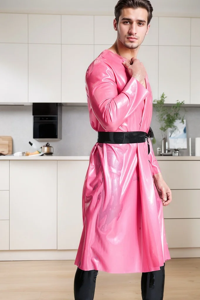 Men Latex Dressing Gowns Dressing Pink Girly