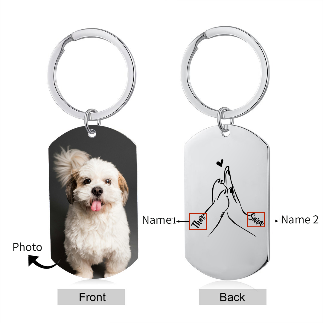Personalised 2 Names & 1 Photo Keychain Custom Dog/Cat Paw Keychain Gift for Pet Lovers-Jessemade AU