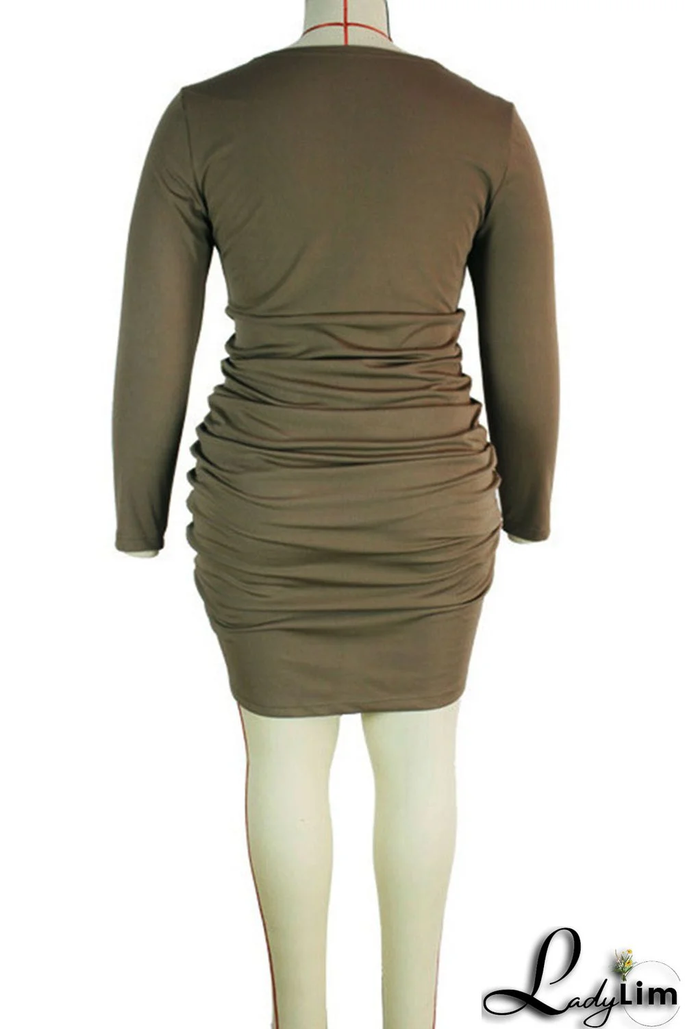 Grey Fashion Sexy Solid Draw String Square Collar Long Sleeve Plus Size Dresses