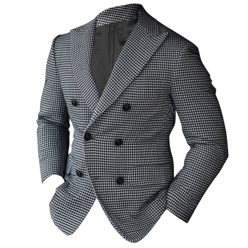 Men's Leisure Houndstooth Double-breasted Suit-inspireuse
