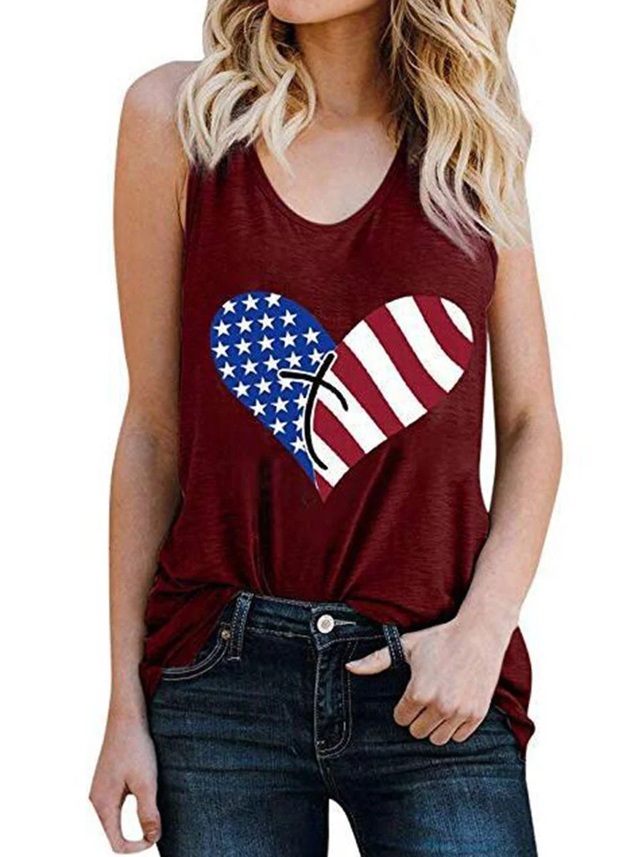 Round Neck Sleeveless Printed Tank Top